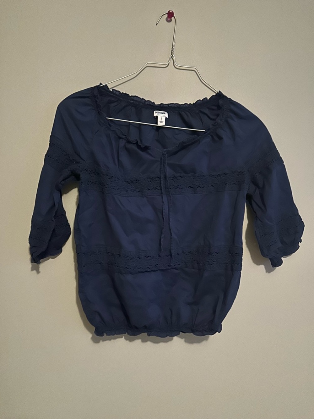 Old Navy Navy Blue Lace-Trim Peasant Top - Women
